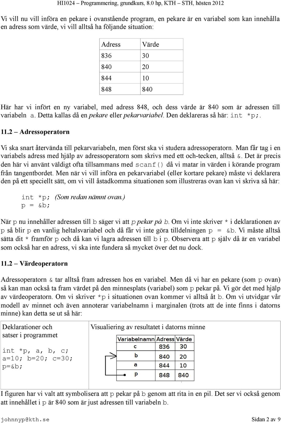 2 Adressoperatorn Vi ska snart återvända till pekarvariabeln, men först ska vi studera adressoperatorn.