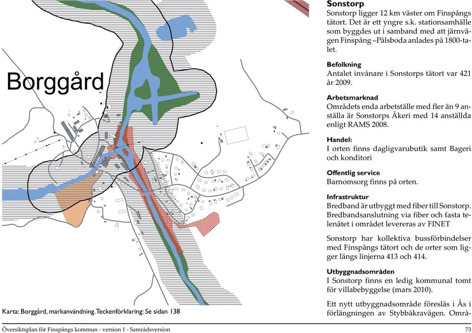 Handel: I orten finns dagligvarubutik samt Bageri och konditori Offentlig service Barnomsorg finns på orten. Infrastruktur Bredband är utbyggt med fiber till Sonstorp.