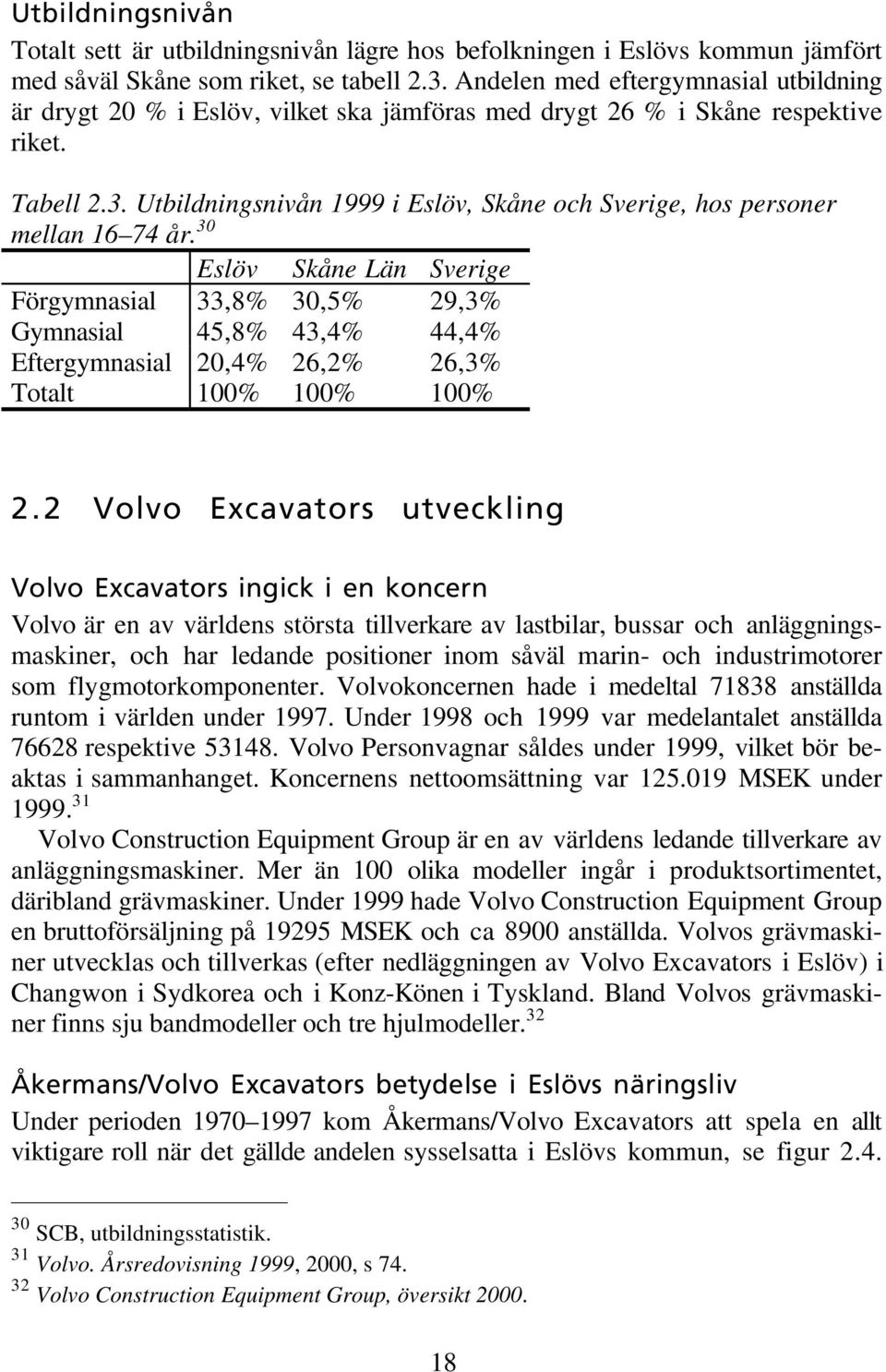 Utbildningsnivån 1999 i Eslöv, Skåne och Sverige, hos personer mellan 16 74 år.