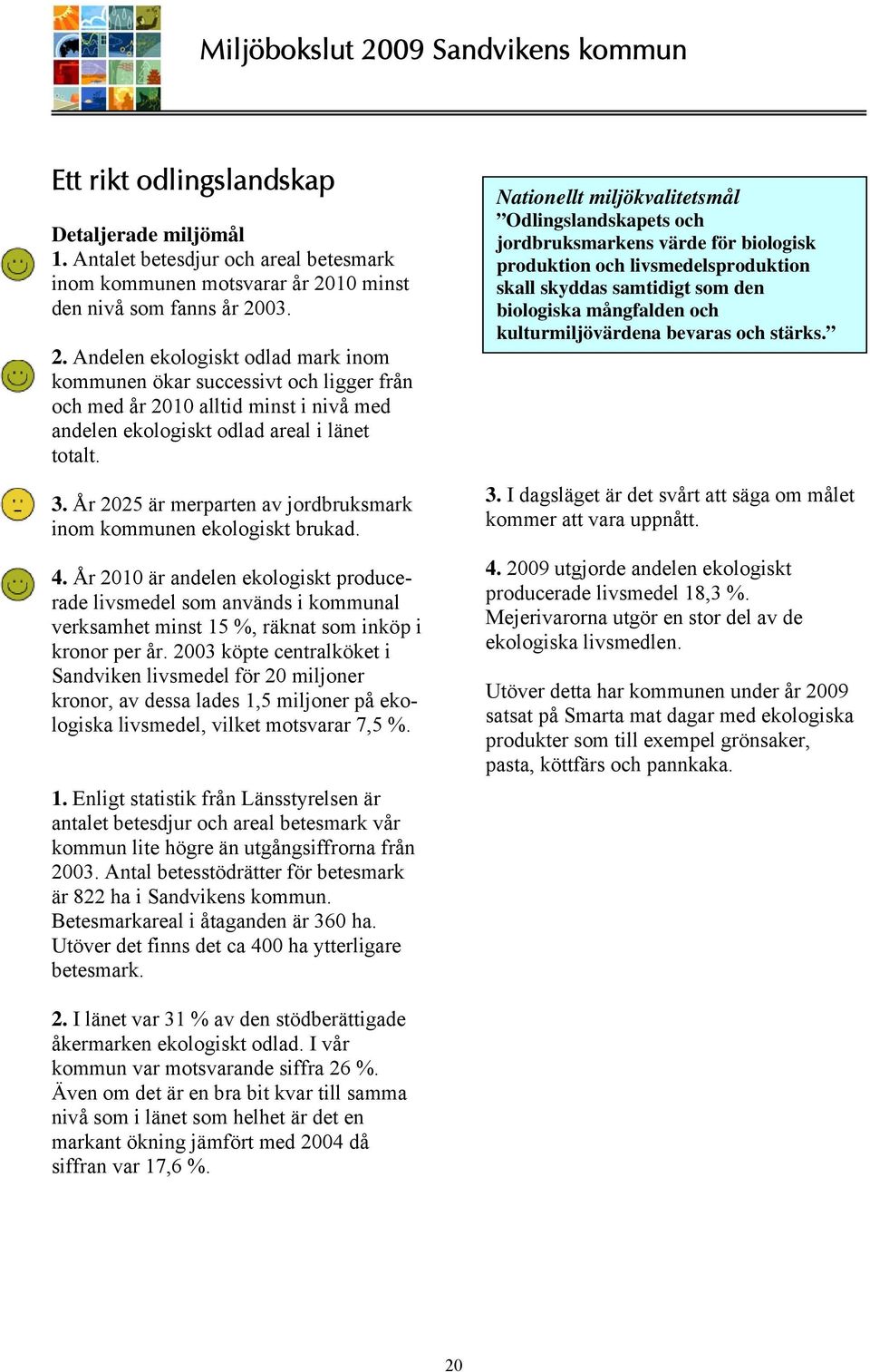 3. År 2025 är merparten av jordbruksmark inom kommunen ekologiskt brukad. 4.