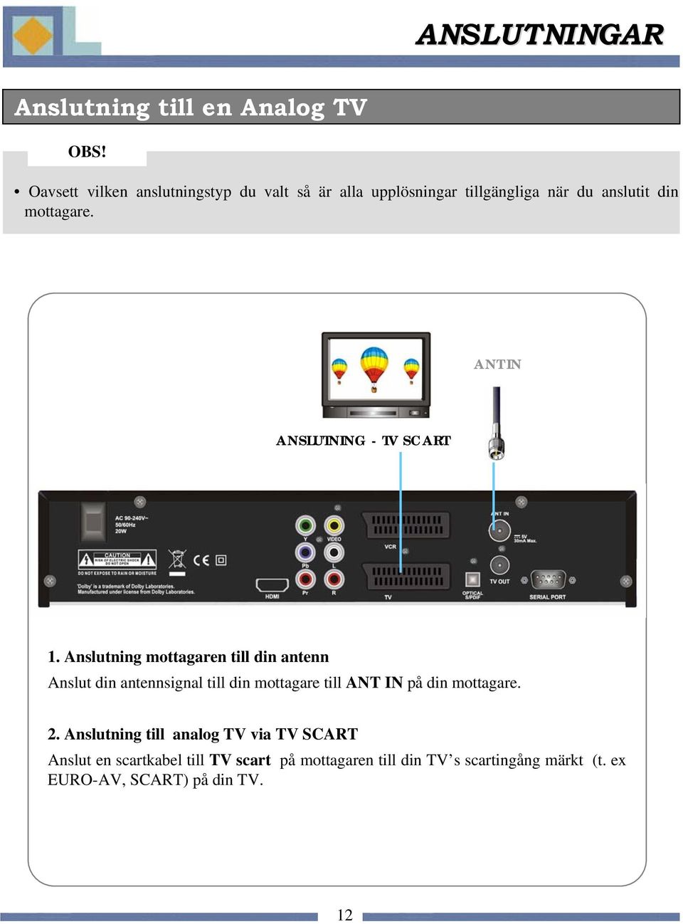 ANT IN ANSLUTNING - TV SCART 1.