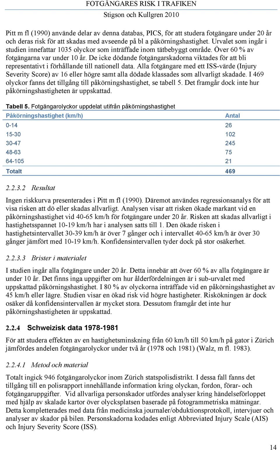 De icke dödande fotgängarskadorna viktades för att bli representativt i förhållande till nationell data.