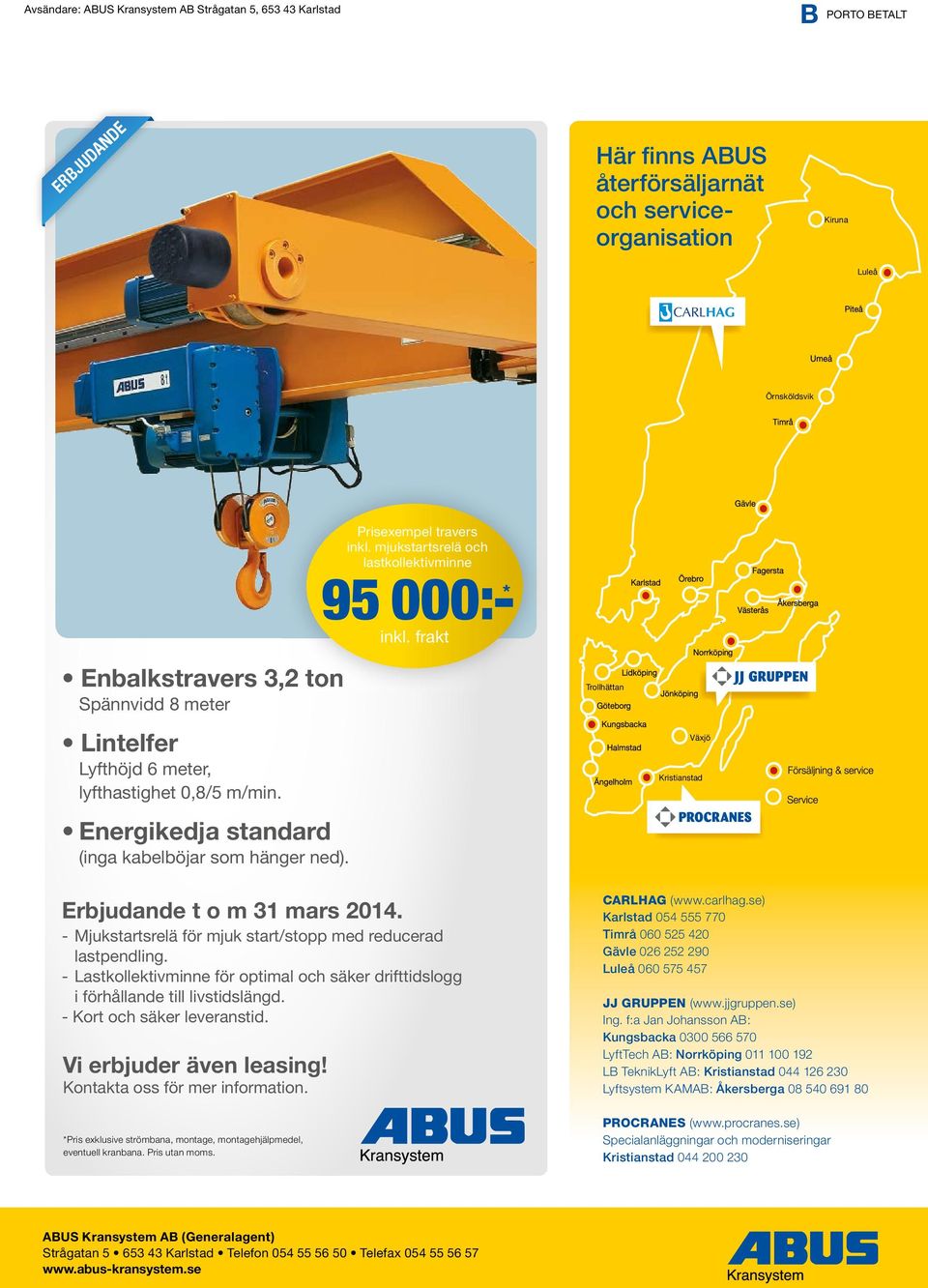 frakt Trollhättan Växjö Kristianstad Erbjudande t o m 31 mars 2014. - Mjukstartsrelä för mjuk start/stopp med reducerad lastpendling.