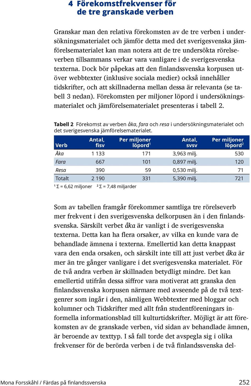 Dock bör påpekas att den finlandssvenska korpusen utöver webbtexter (inklusive sociala medier) också innehåller tidskrifter, och att skillnaderna mellan dessa är relevanta (se tabell 3 nedan).