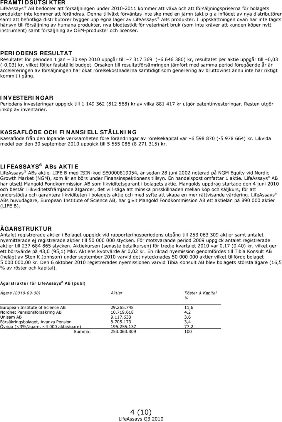 I uppskattningen ovan har inte tagits hänsyn till försäljning av humana produkter, nya blodtestkit för veterinärt bruk (som inte kräver att kunden köper nytt instrument) samt försäljning av