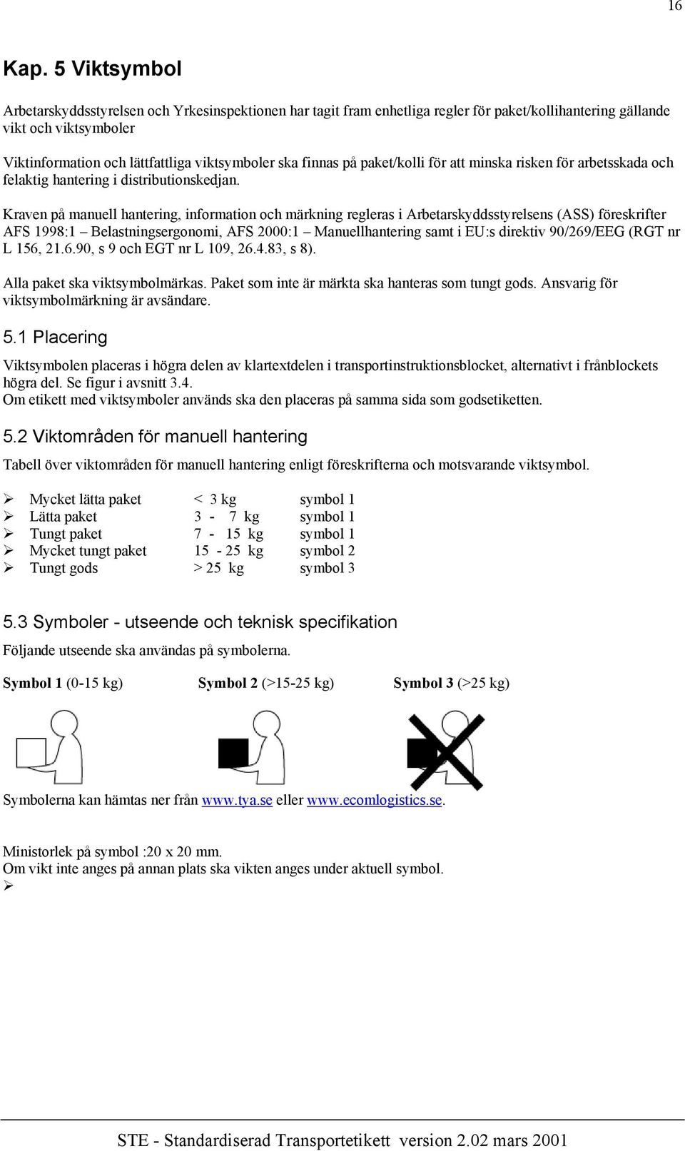 finnas på paket/kolli för att minska risken för arbetsskada och felaktig hantering i distributionskedjan.