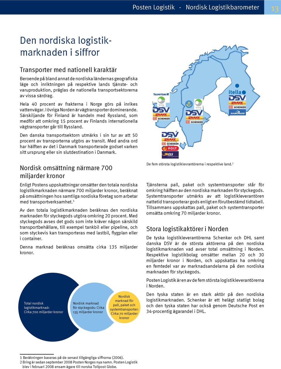 I övriga är vägtransporter dominerande. Särskiljande för är handeln med Ryssland, som medför att omkring 15 procent av s internationella vägtransporter går till Ryssland.