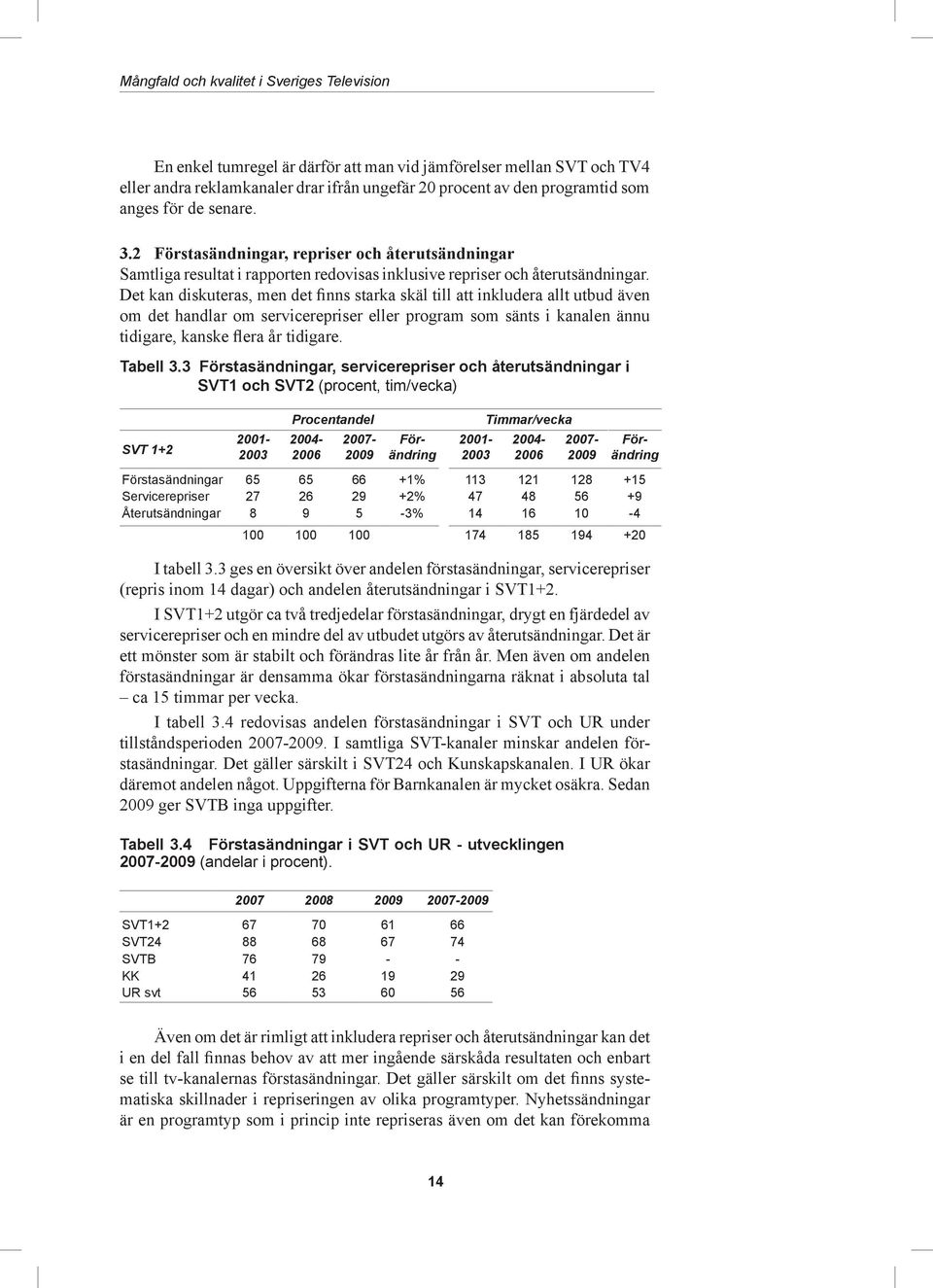 Det kan diskuteras, men det finns starka skäl till att inkludera allt utbud även om det handlar om servicerepriser eller program som sänts i kanalen ännu tidigare, kanske flera år tidigare. Tabell 3.