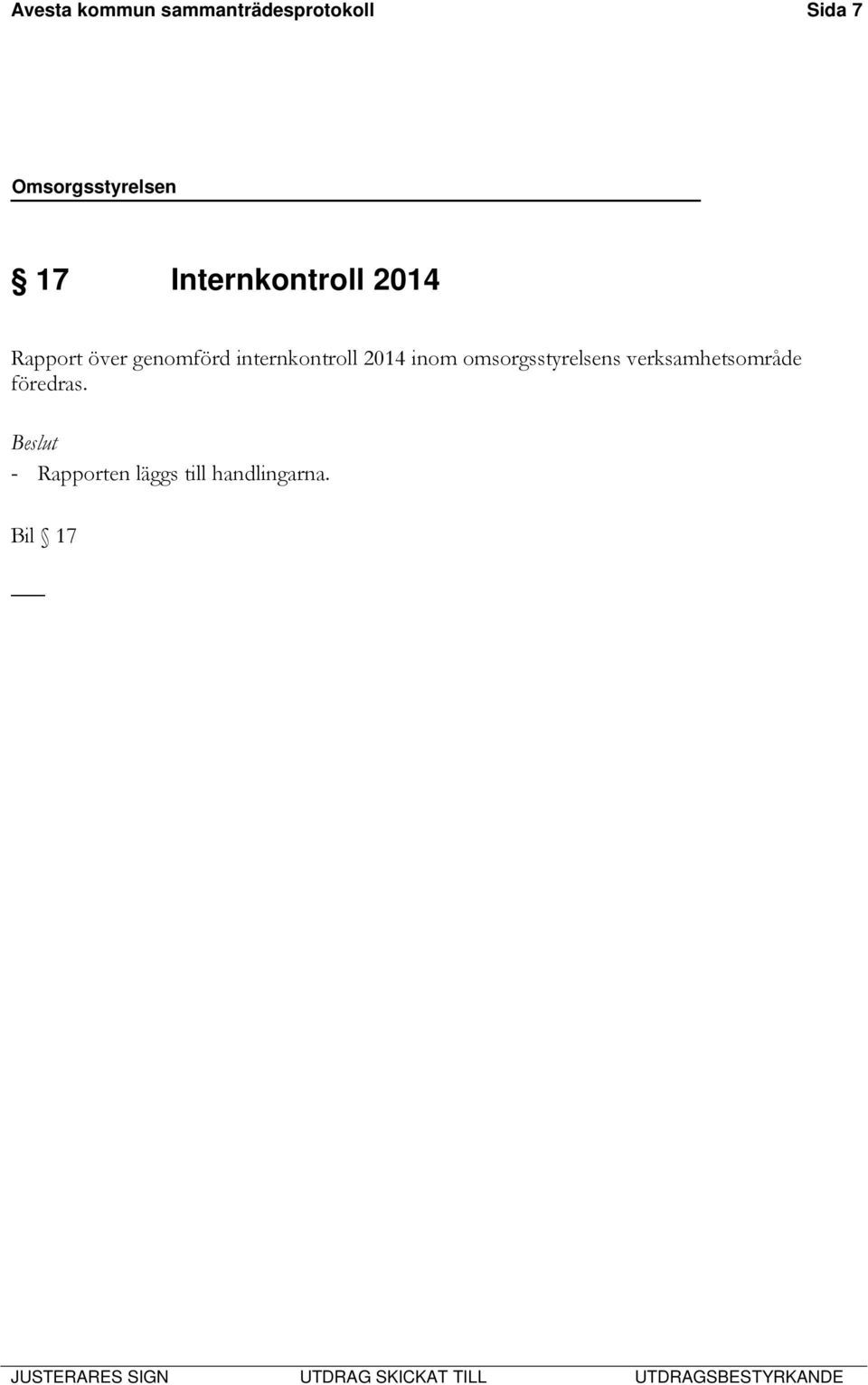 internkontroll 2014 inom omsorgsstyrelsens