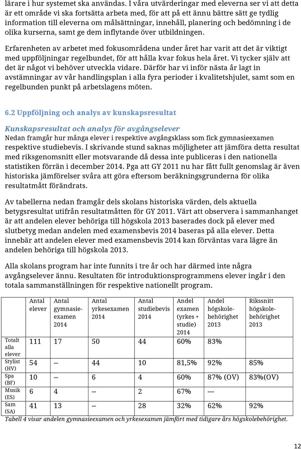 och bedömning i de olika kurserna, samt ge dem inflytande över utbildningen.