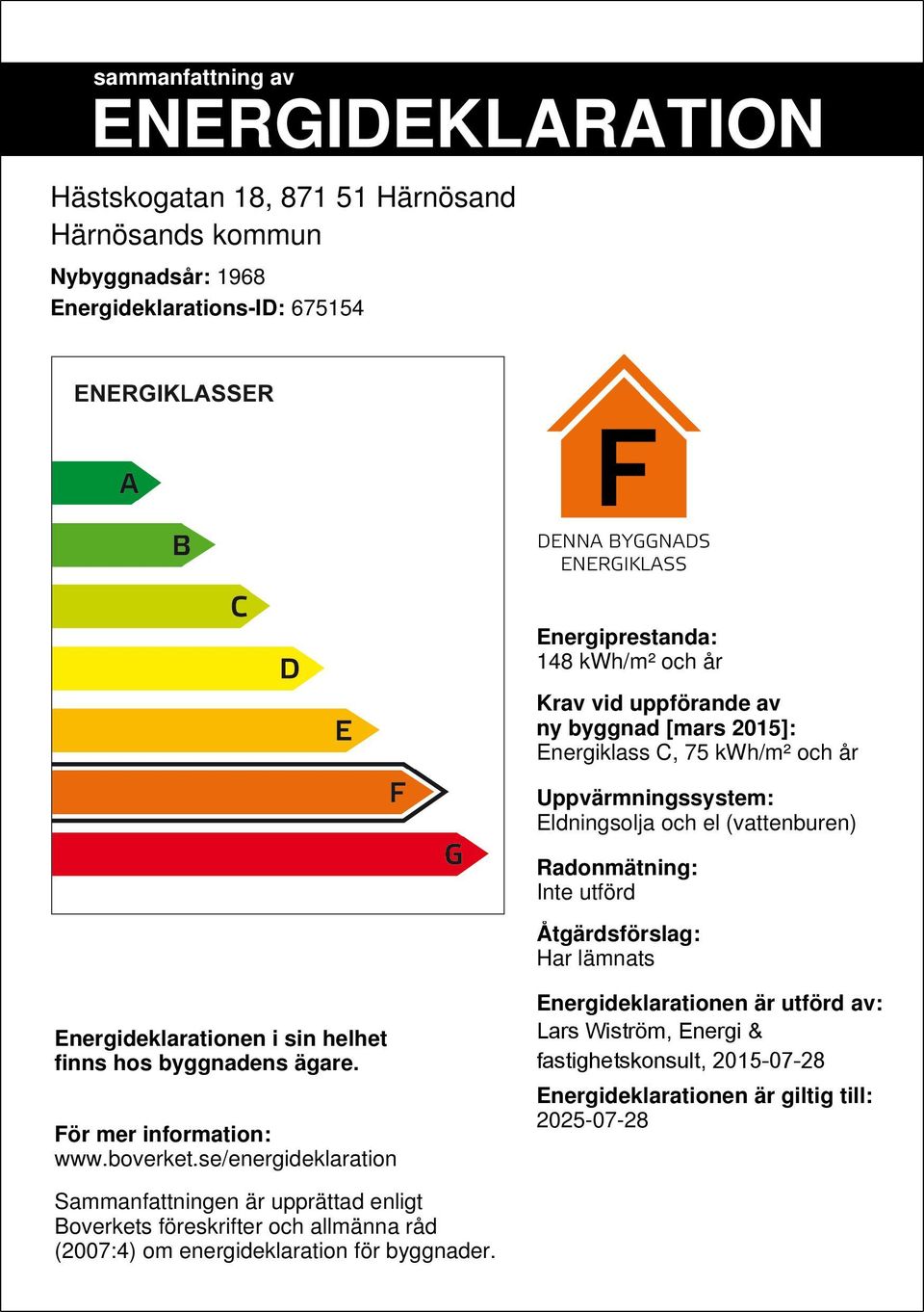 Energideklarationen i sin helhet finns hos byggnadens ägare. För mer information: www.boverket.