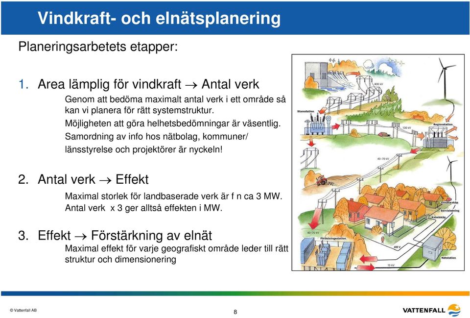 Möjligheten att göra helhetsbedömningar är väsentlig. Samordning av info hos nätbolag, kommuner/ länsstyrelse och projektörer är nyckeln! 2.