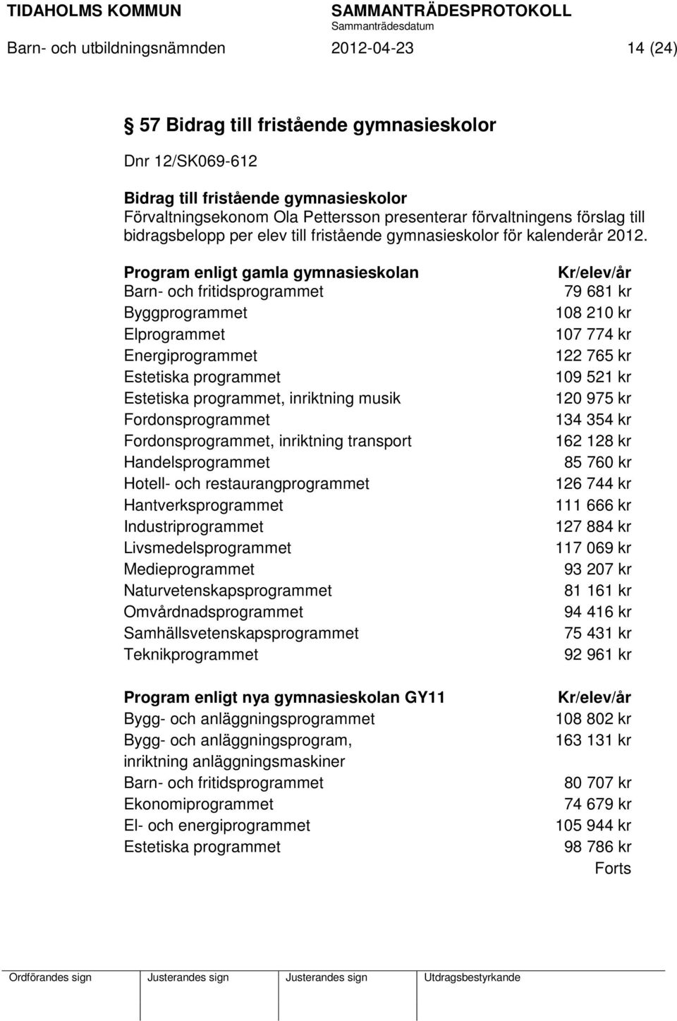 Program enligt gamla gymnasieskolan Barn- och fritidsprogrammet Byggprogrammet Elprogrammet Energiprogrammet Estetiska programmet Estetiska programmet, inriktning musik Fordonsprogrammet