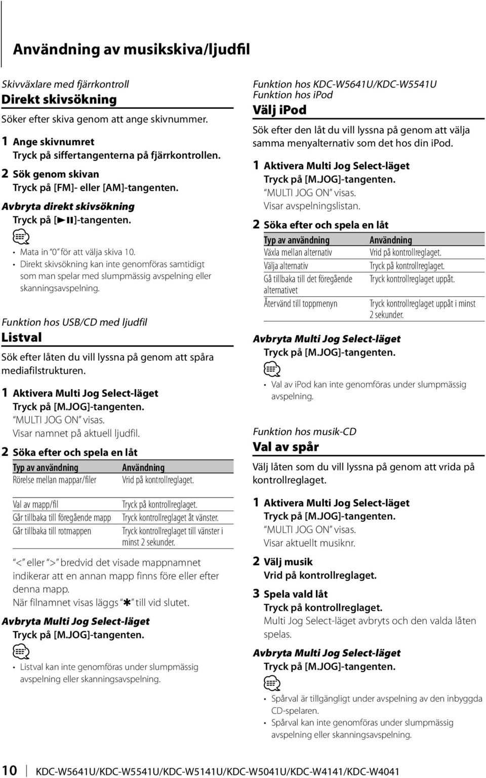 Direkt skivsökning kan inte genomföras samtidigt som man spelar med slumpmässig avspelning eller skanningsavspelning.