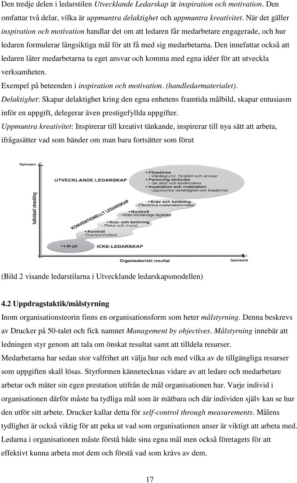 Den innefattar också att ledaren låter medarbetarna ta eget ansvar och komma med egna idéer för att utveckla verksamheten. Exempel på beteenden i inspiration och motivation. (handledarmaterialet).