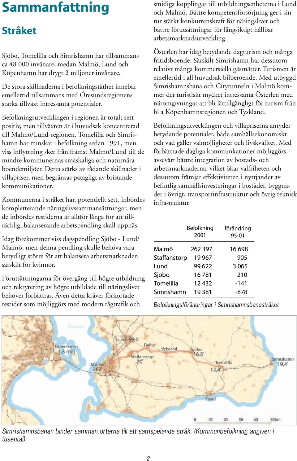 Befolkningsutvecklingen i regionen är totalt sett positiv, men tillväxten är i huvudsak koncentrerad till Malmö/Lund-regionen.