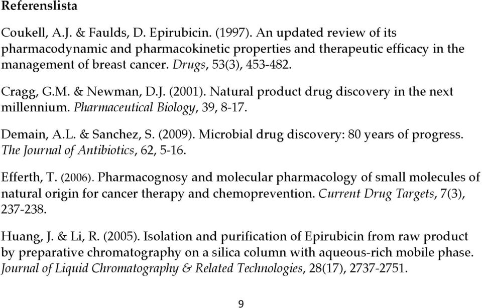 Microbial drug discovery: 80 years of progress. The Journal of Antibiotics, 62, 5-16. Efferth, T. (2006).