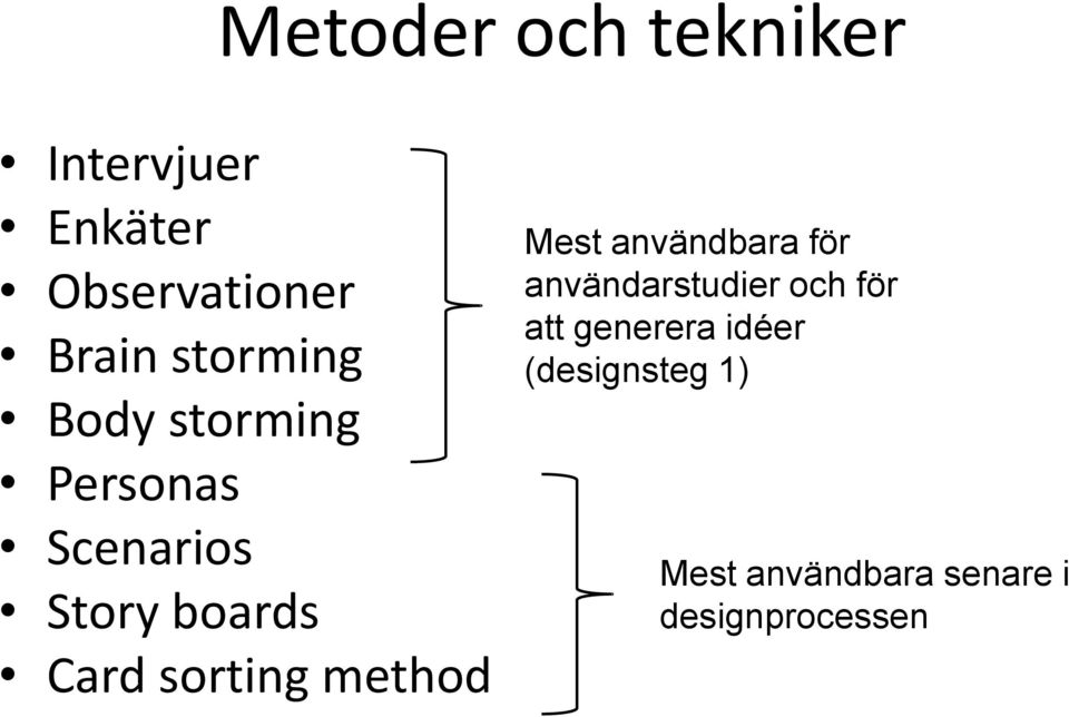 sorting method Mest användbara för användarstudier och för att