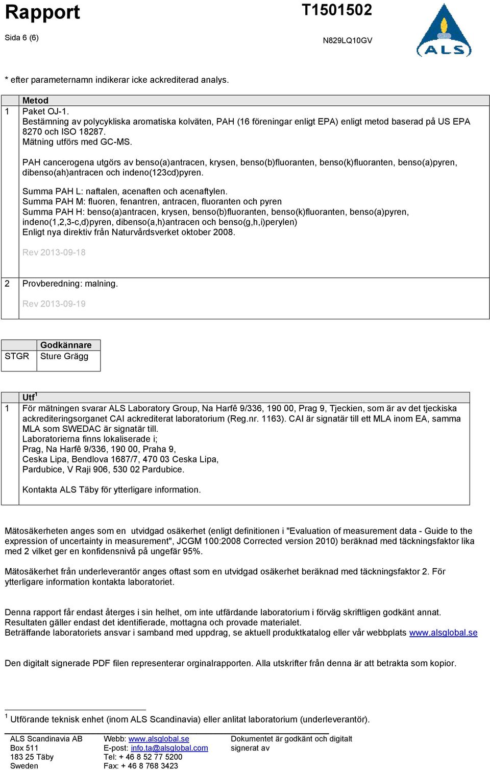 PAH cancerogena utgörs av benso(a)antracen, krysen, benso(b)fluoranten, benso(k)fluoranten, benso(a)pyren, dibenso(ah)antracen och indeno(123cd)pyren. Summa PAH L: naftalen, acenaften och acenaftylen.