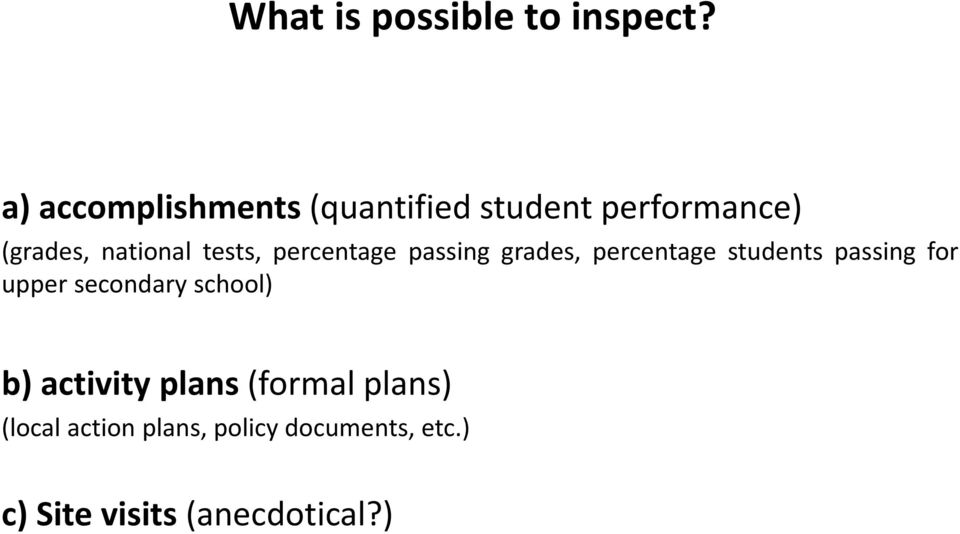 tests, percentage passing grades, percentage students passing for upper