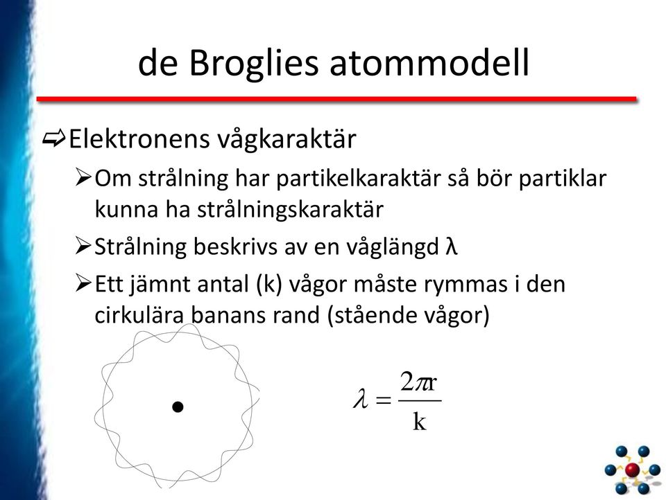 strålningskaraktär Strålning beskrivs av en våglängd λ Ett