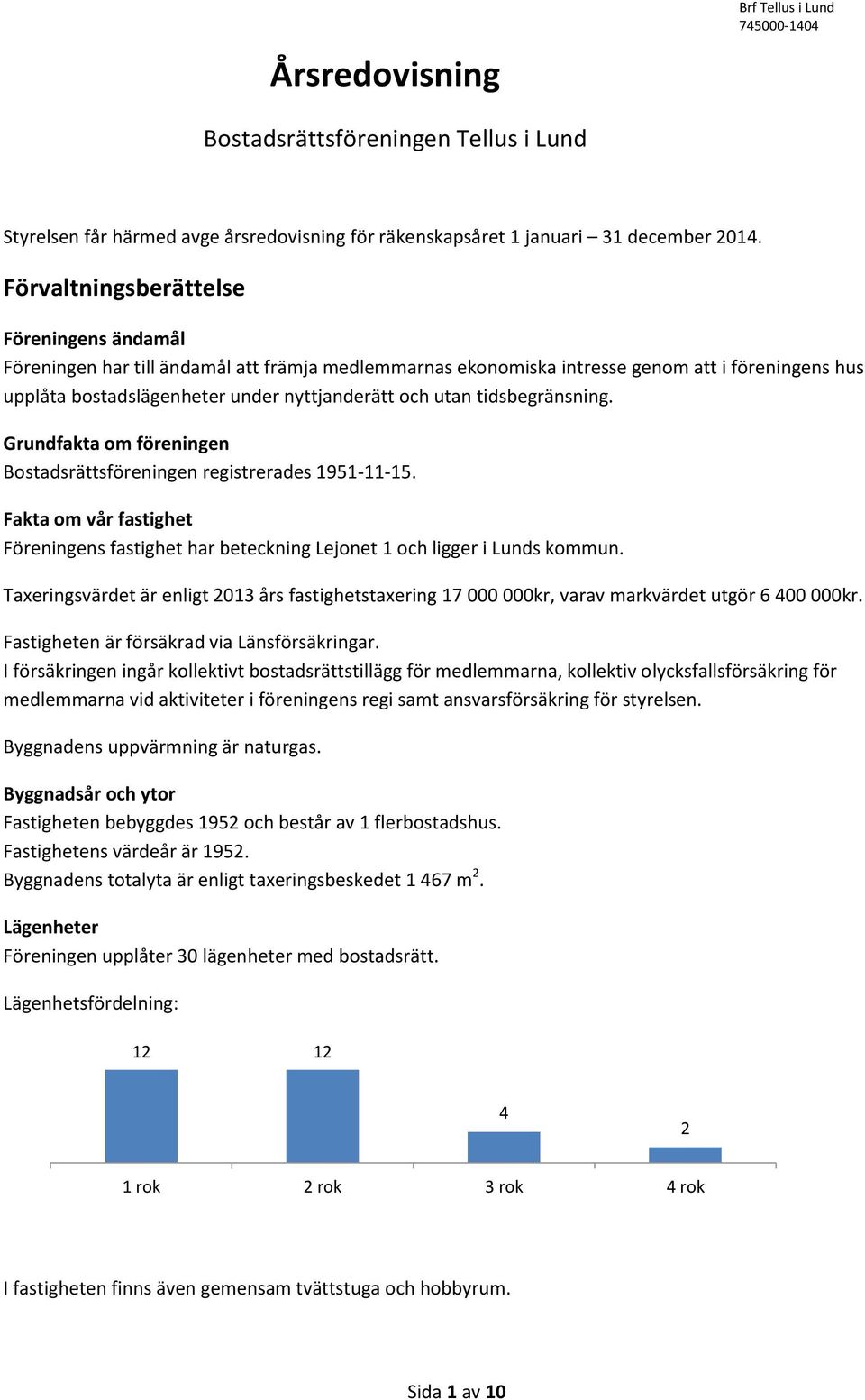 tidsbegränsning. Grundfakta om föreningen Bostadsrättsföreningen registrerades 1951-11-15. Fakta om vår fastighet Föreningens fastighet har beteckning Lejonet 1 och ligger i Lunds kommun.