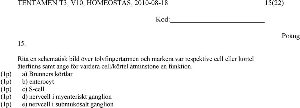 eller körtel återfinns samt ange för vardera cell/körtel åtminstone en funktion.