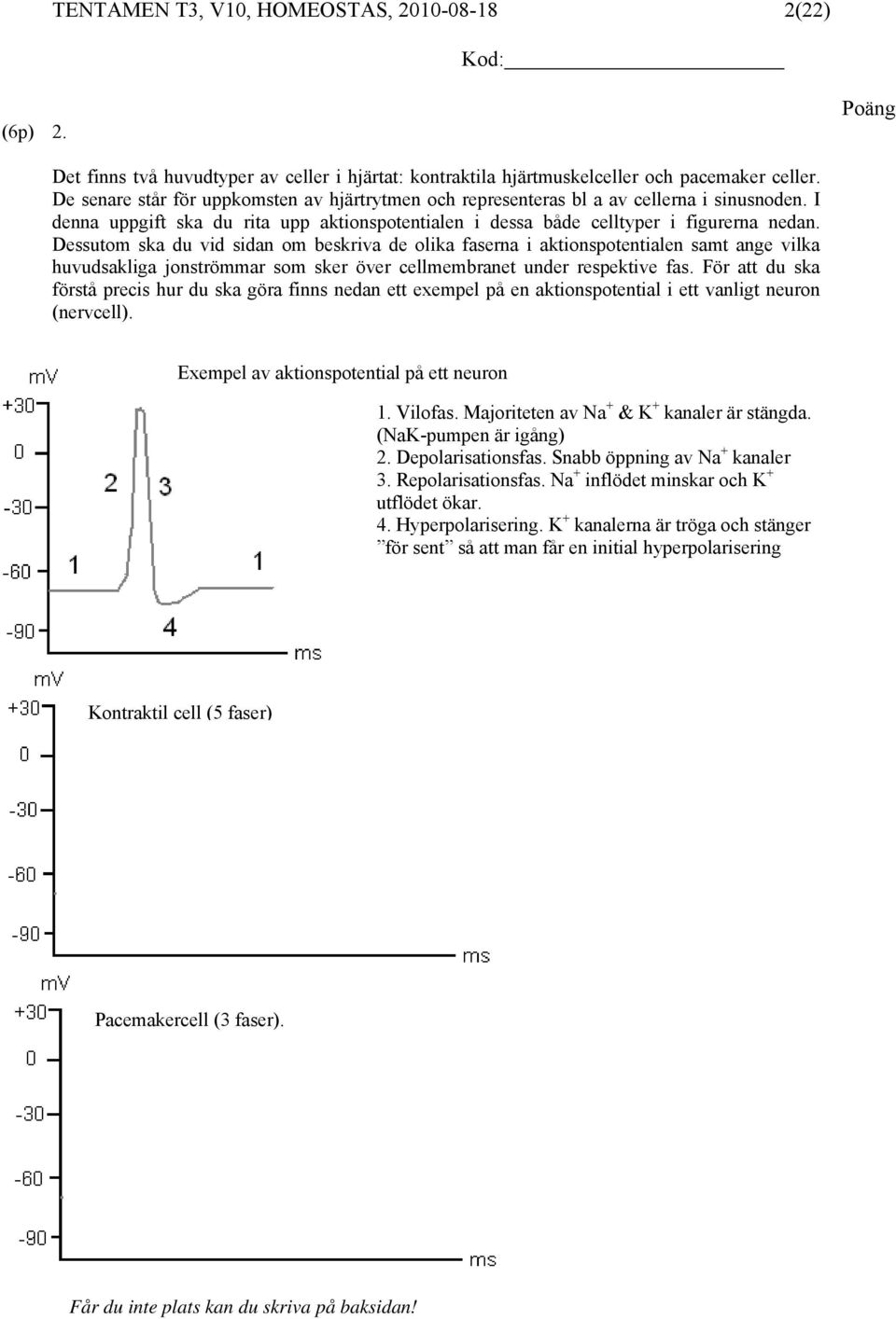 Dessutom ska du vid sidan om beskriva de olika faserna i aktionspotentialen samt ange vilka huvudsakliga jonströmmar som sker över cellmembranet under respektive fas.