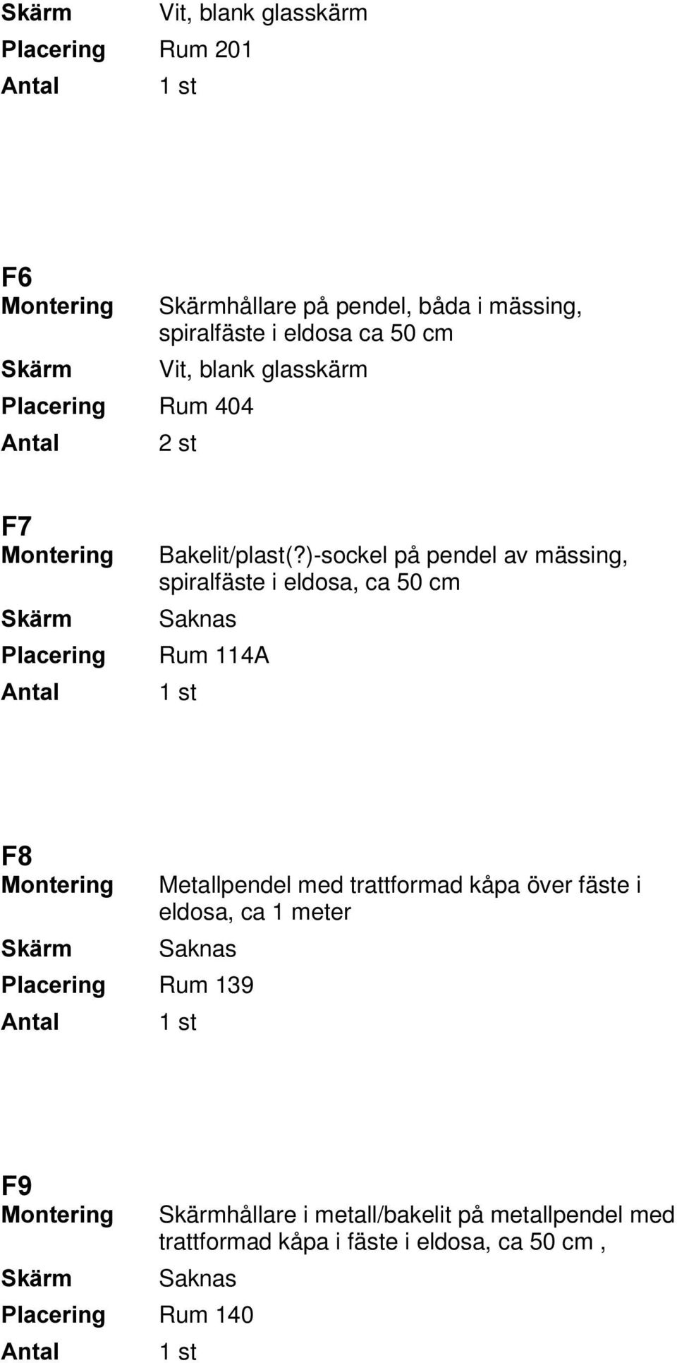 )-sockel på pendel av mässing, spiralfäste i eldosa, ca 50 cm Rum 114A 1 st ) Metallpendel med trattformad kåpa över