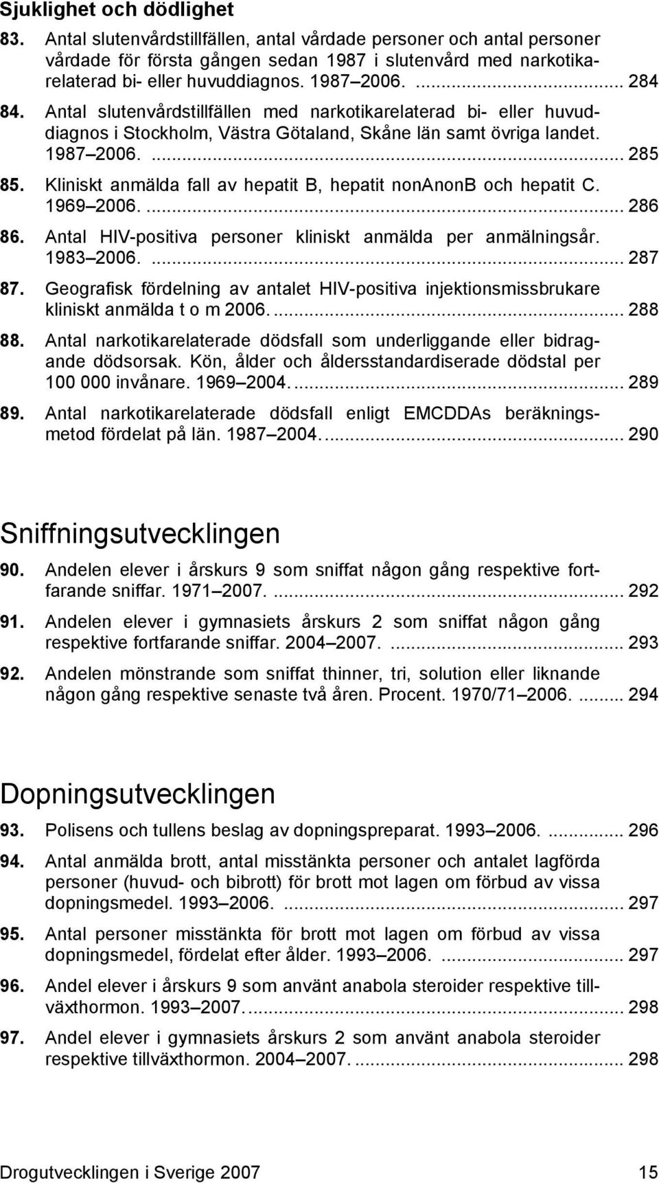 Kliniskt anmälda fall av hepatit B, hepatit nonanonb och hepatit C. 1969 2006.... 286 86. Antal HIV-positiva personer kliniskt anmälda per anmälningsår. 1983 2006.... 287 87.