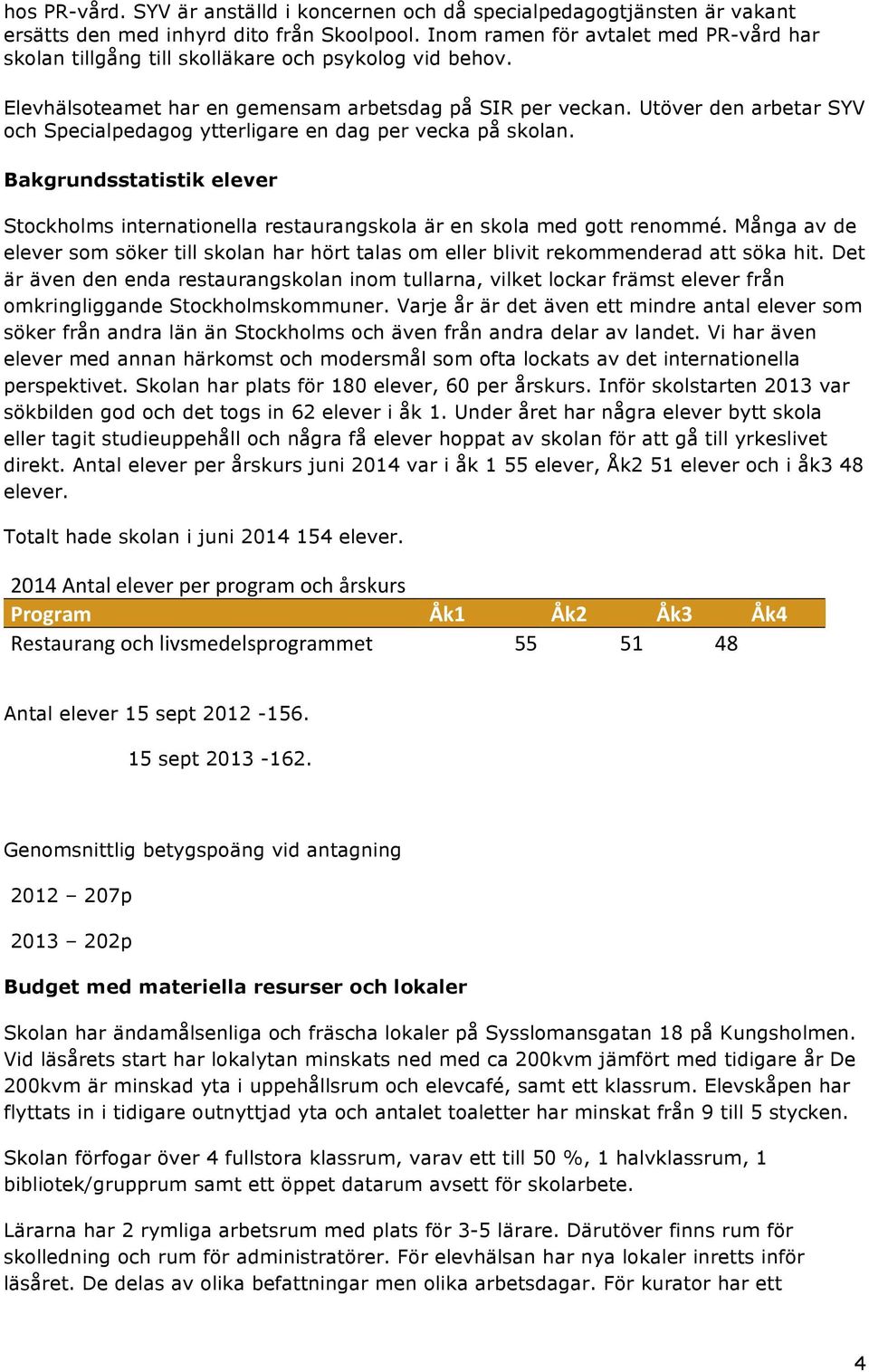 Utöver den arbetar SYV och Specialpedagog ytterligare en dag per vecka på skolan. Bakgrundsstatistik elever Stockholms internationella restaurangskola är en skola med gott renommé.