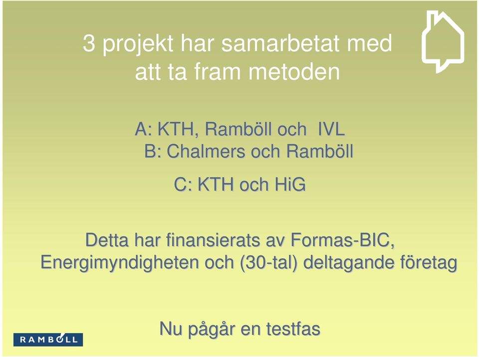 nybyggda hus och 30 % av Detta det befintliga har finansierats beståndet av Formas-BI, deklarerade och Energimyndigheten