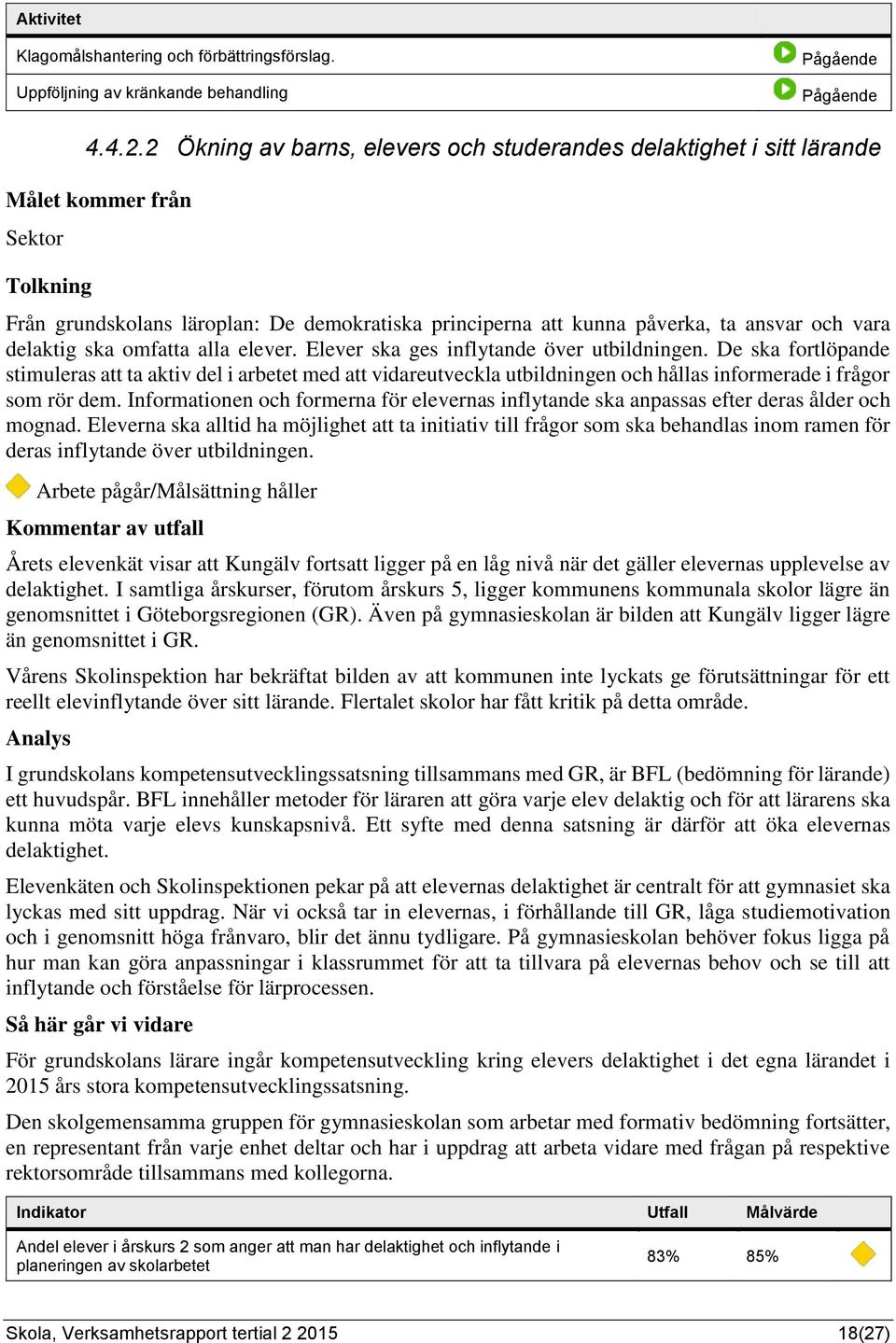 elever. Elever ska ges inflytande över utbildningen. De ska fortlöpande stimuleras att ta aktiv del i arbetet med att vidareutveckla utbildningen och hållas informerade i frågor som rör dem.