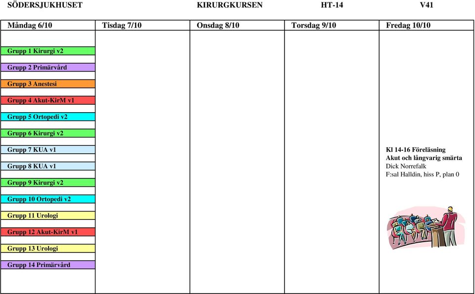 7 KUA v1 Grupp 8 KUA v1 Grupp 9 Kirurgi v2 Kl 14-16 Föreläsning Akut och långvarig smärta Dick Norrefalk F:sal