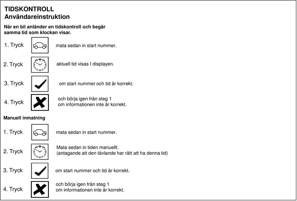 Tryck och börja igen från steg 1 om informationen inte är korrekt. anuell inmatning 1. Tryck mata sedan in start nummer. 2.