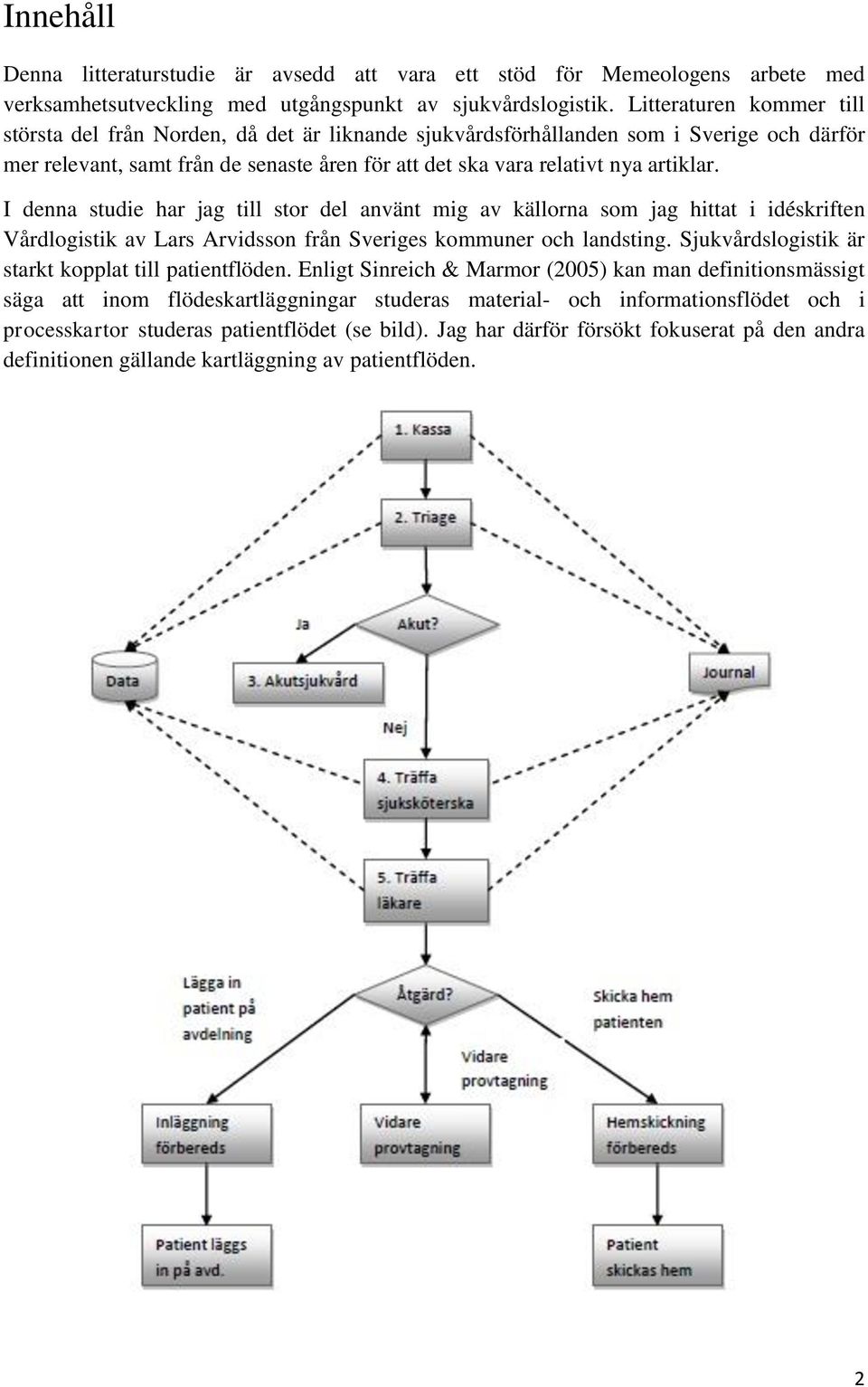 I denna studie har jag till stor del använt mig av källorna som jag hittat i idéskriften Vårdlogistik av Lars Arvidsson från Sveriges kommuner och landsting.