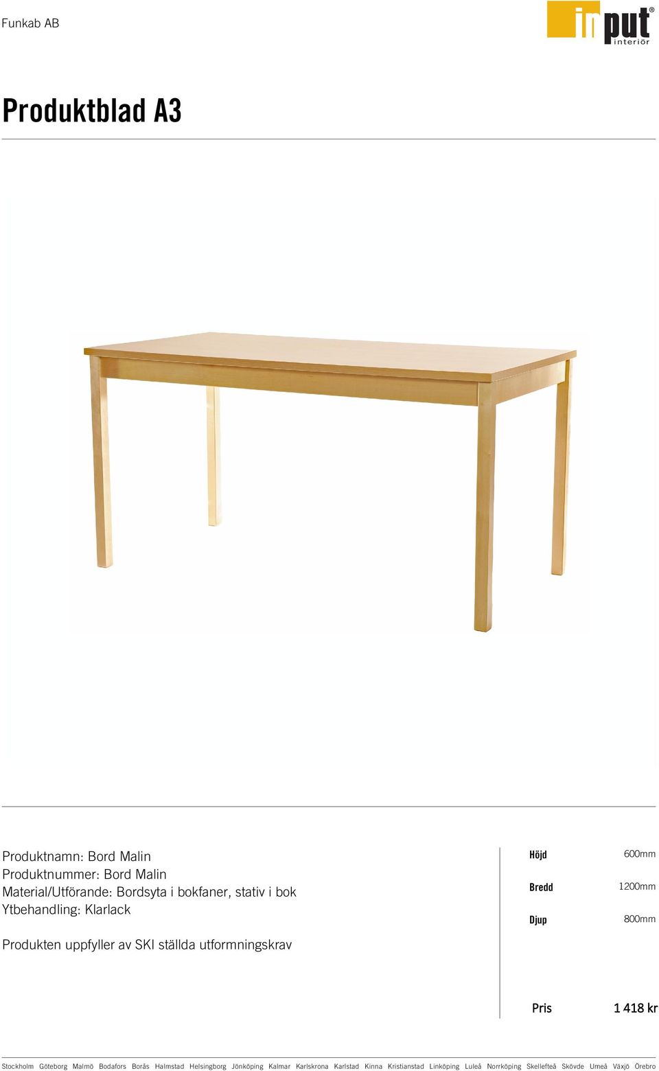 Material/Utförande: Bordsyta i bokfaner,
