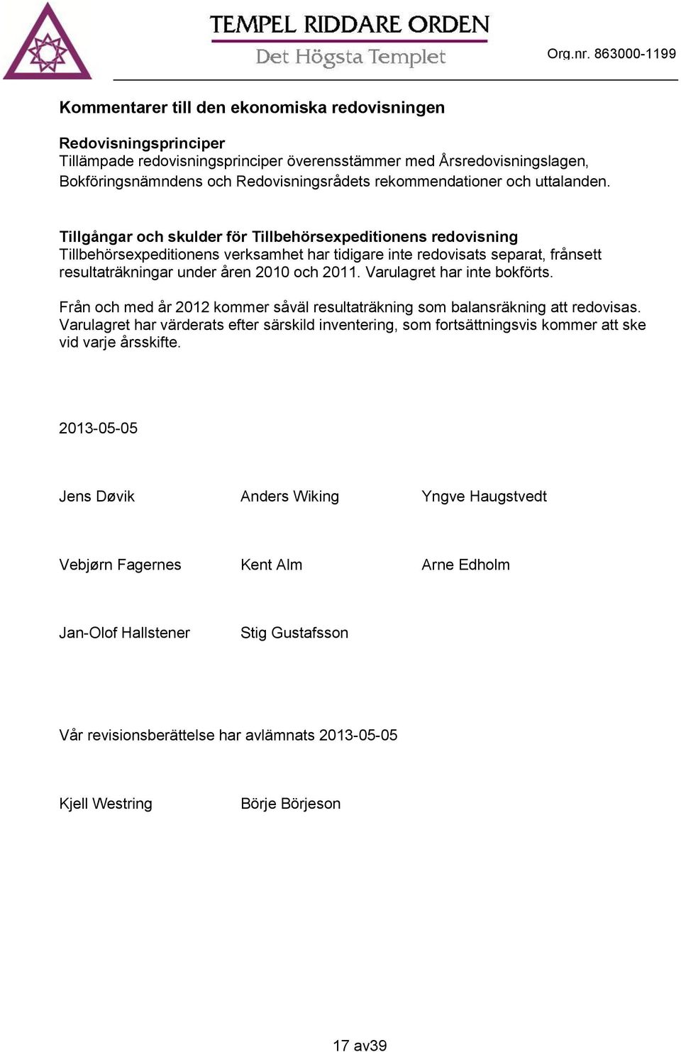 Tillgångar och skulder för Tillbehörsexpeditionens redovisning Tillbehörsexpeditionens verksamhet har tidigare inte redovisats separat, frånsett resultaträkningar under åren 2010 och 2011.