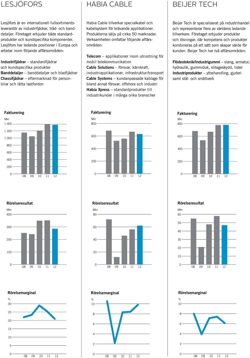 Lesjöfors har ledande positioner i Europa och arbetar inom följande affärsområden: Industrifjädrar standardfjädrar och kundspecifika produkter Banddetaljer banddetaljer och bladfjädrar Chassifjädrar