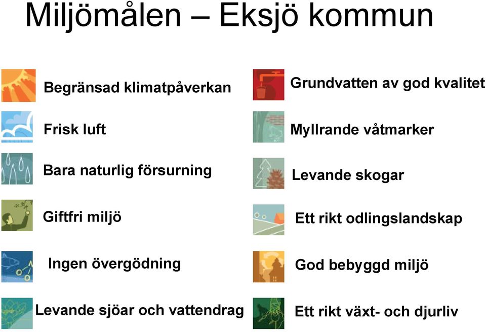 Levande skogar Giftfri miljö Ett rikt odlingslandskap Ingen