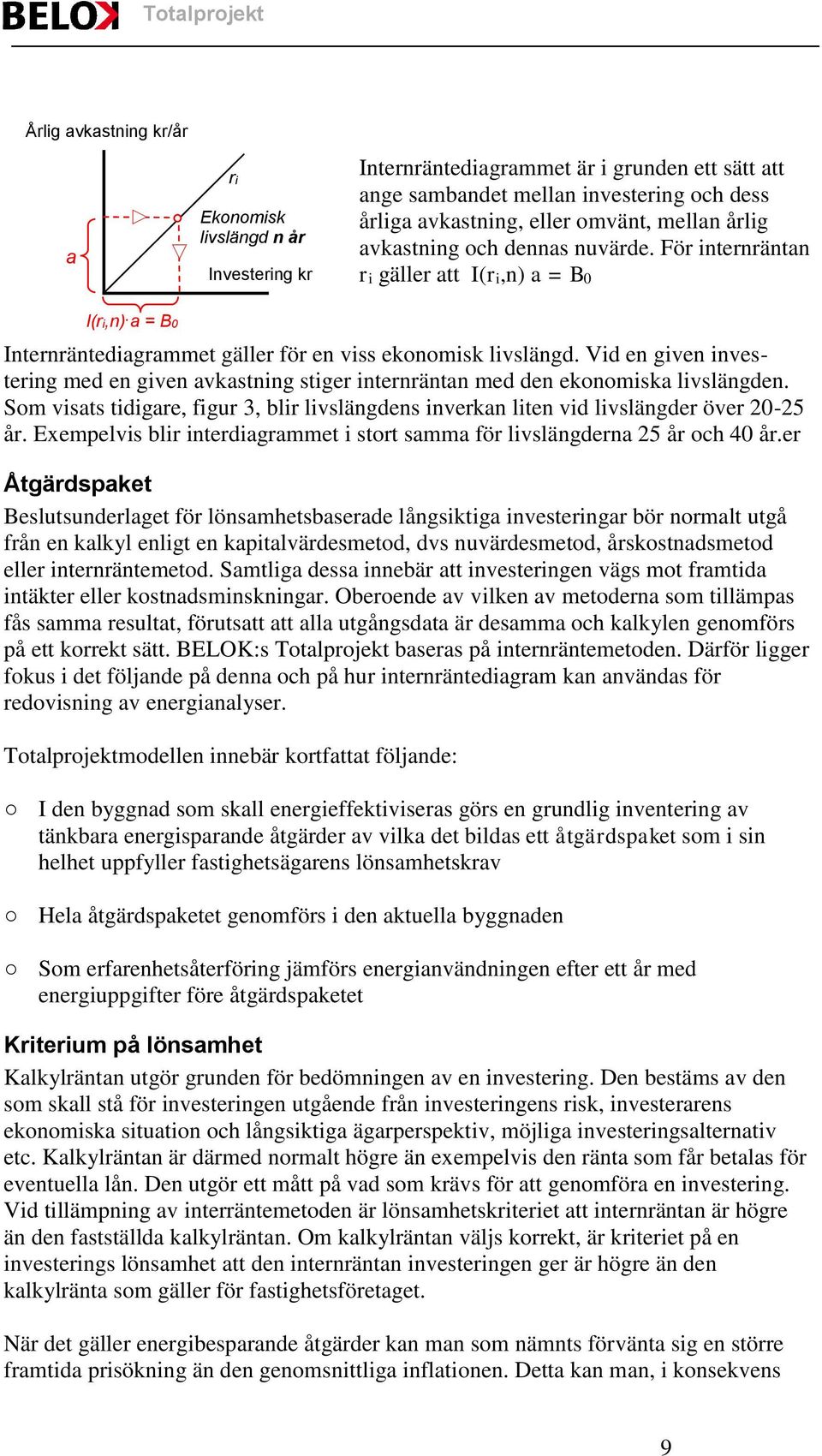 Vid en given investering med en given avkastning stiger internräntan med den ekonomiska livslängden. Som visats tidigare, figur 3, blir livslängdens inverkan liten vid livslängder över 20-25 år.