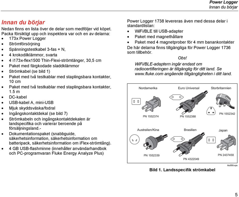 Paket med färgkodade sladdklämmor Strömkabel (se bild 1) Paket med två testkablar med staplingsbara kontakter, 10 cm Paket med två testkablar med staplingsbara kontakter, 1.