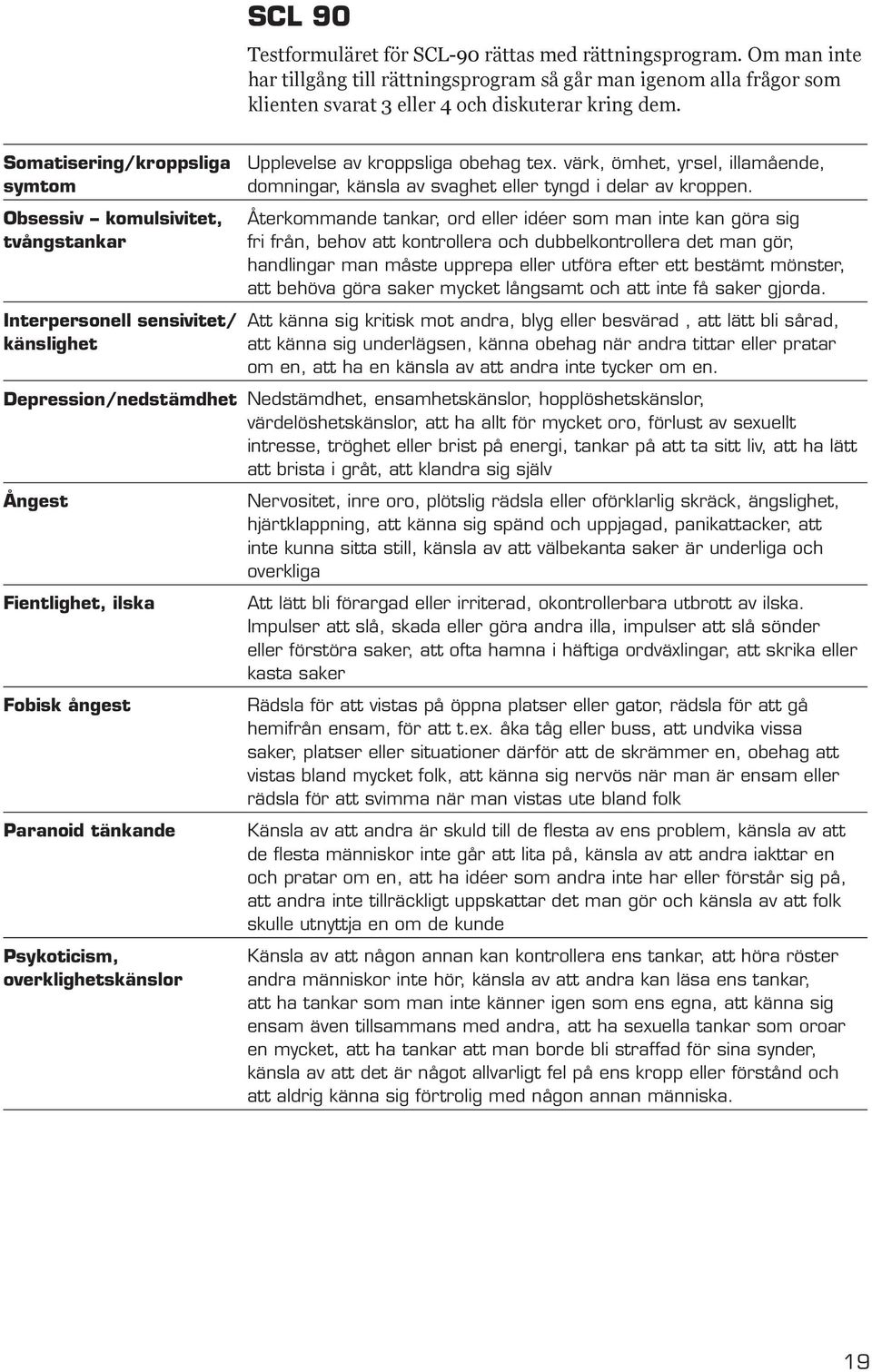 värk, ömhet, yrsel, illamående, domningar, känsla av svaghet eller tyngd i delar av kroppen.