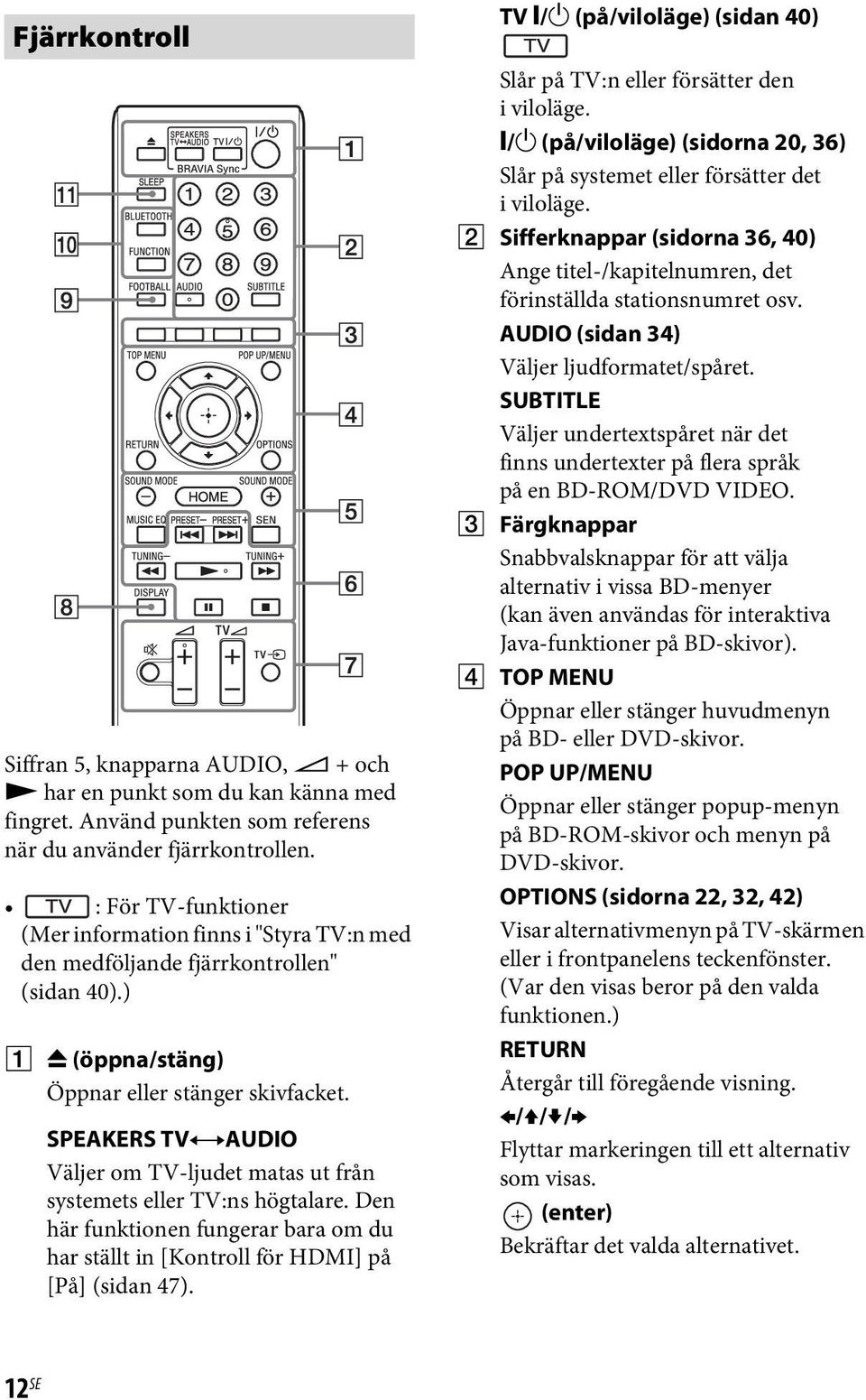 SPEAKERS TVyAUDIO Väljer om TV-ljudet matas ut från systemets eller TV:ns högtalare. Den här funktionen fungerar bara om du har ställt in [Kontroll för HDMI] på [På] (sidan 47).