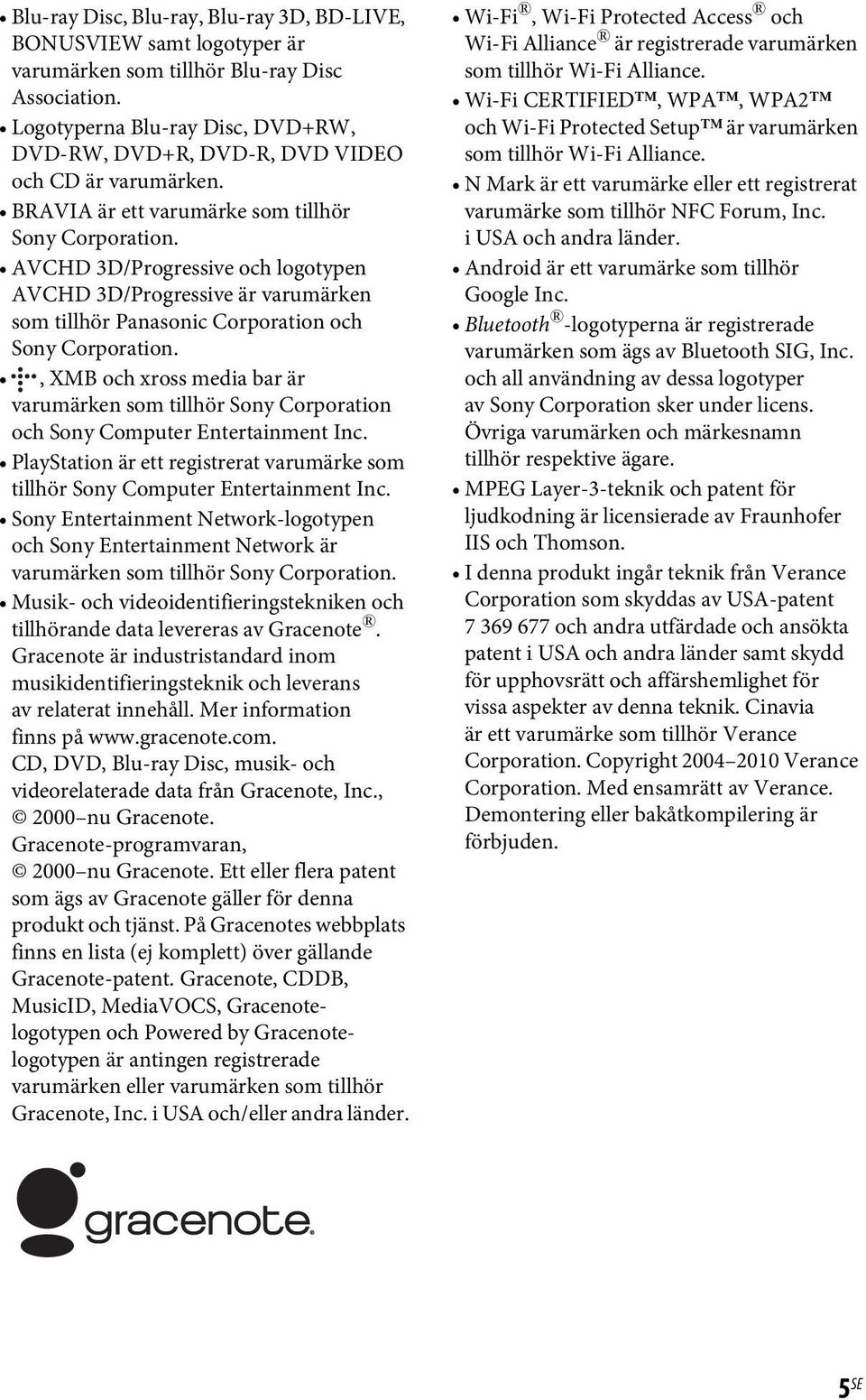 AVCHD 3D/Progressive och logotypen AVCHD 3D/Progressive är varumärken som tillhör Panasonic Corporation och Sony Corporation.