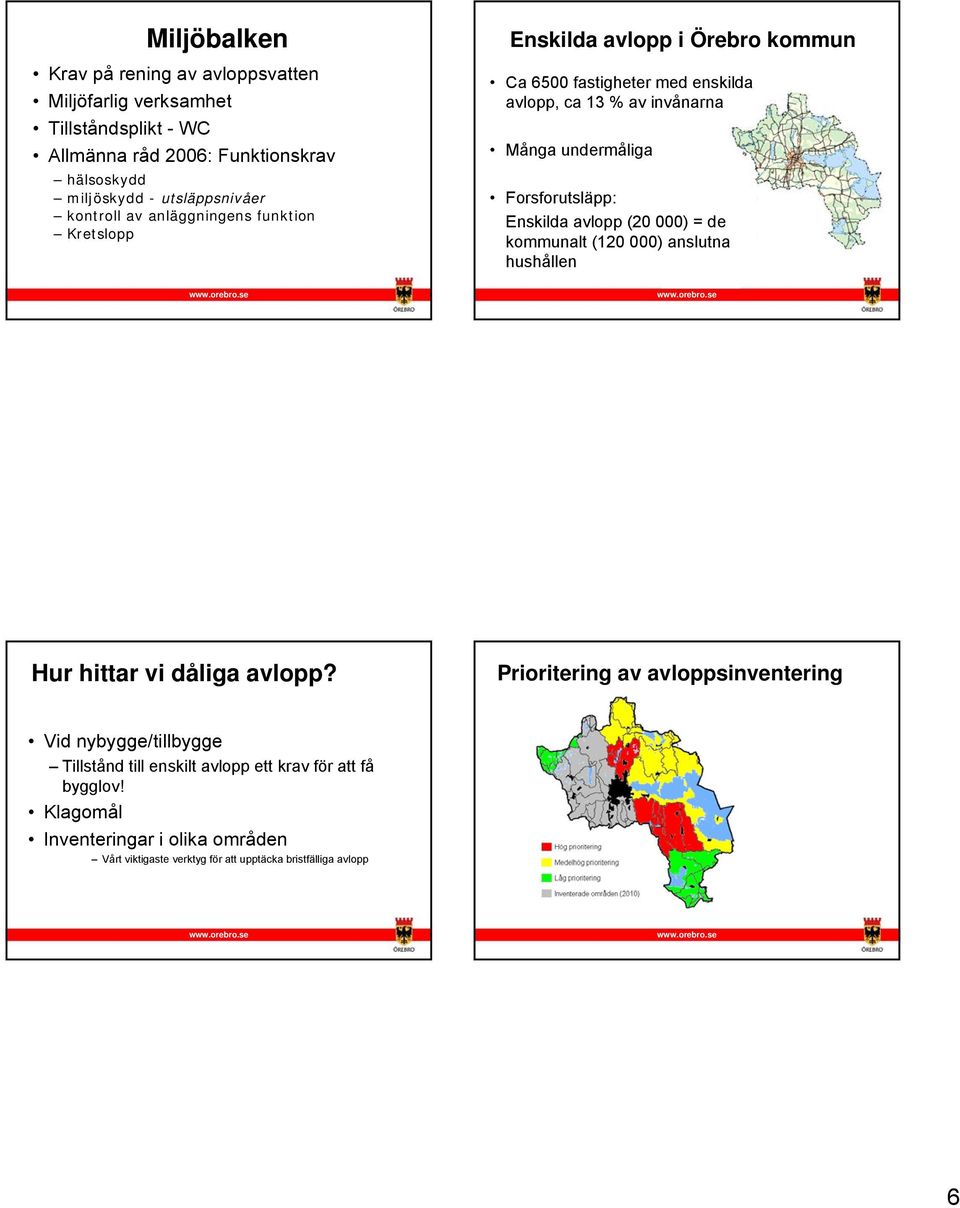 Forsforutsläpp: Enskilda avlopp (20 000) = de kommunalt (120 000) anslutna hushållen Hur hittar vi dåliga avlopp?