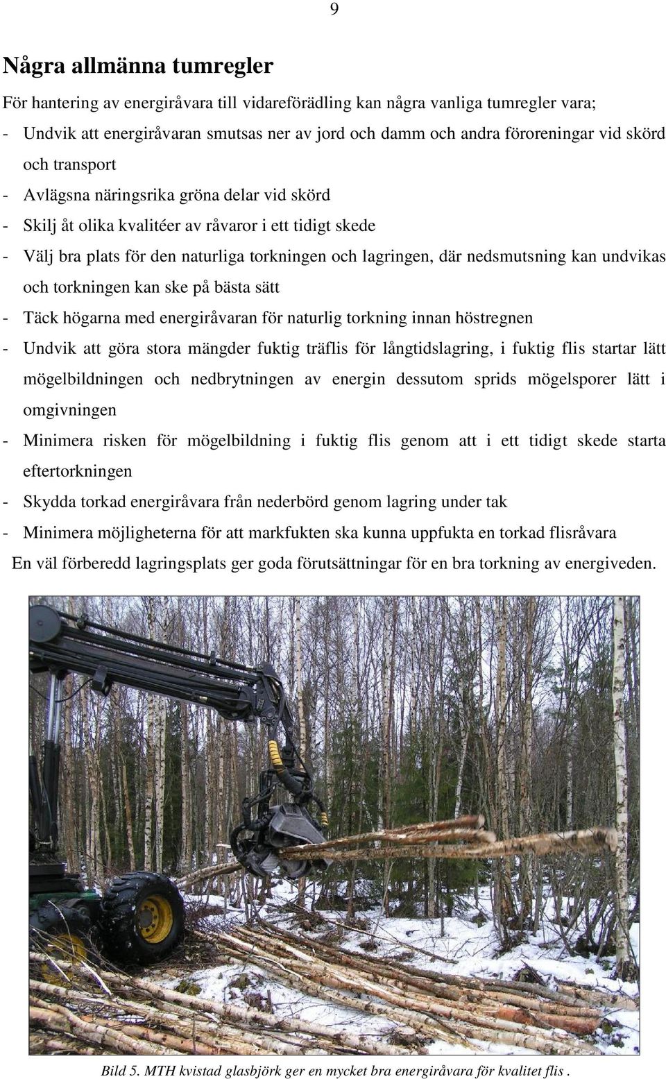 kan undvikas och torkningen kan ske på bästa sätt - Täck högarna med energiråvaran för naturlig torkning innan höstregnen - Undvik att göra stora mängder fuktig träflis för långtidslagring, i fuktig