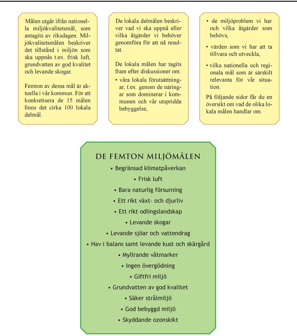 De lokala delmålen beskriver vad vi ska uppnå eller vilka åtgärder vi behöver genomföra för att nå resultat. De lokala målen har tagits fram efter diskussioner om: våra lokala förutsättningar, t.ex.