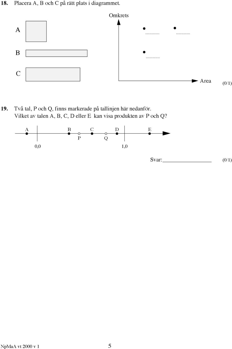 Vilket av talen A, B, C, D eller E kan visa produkten av P och Q?