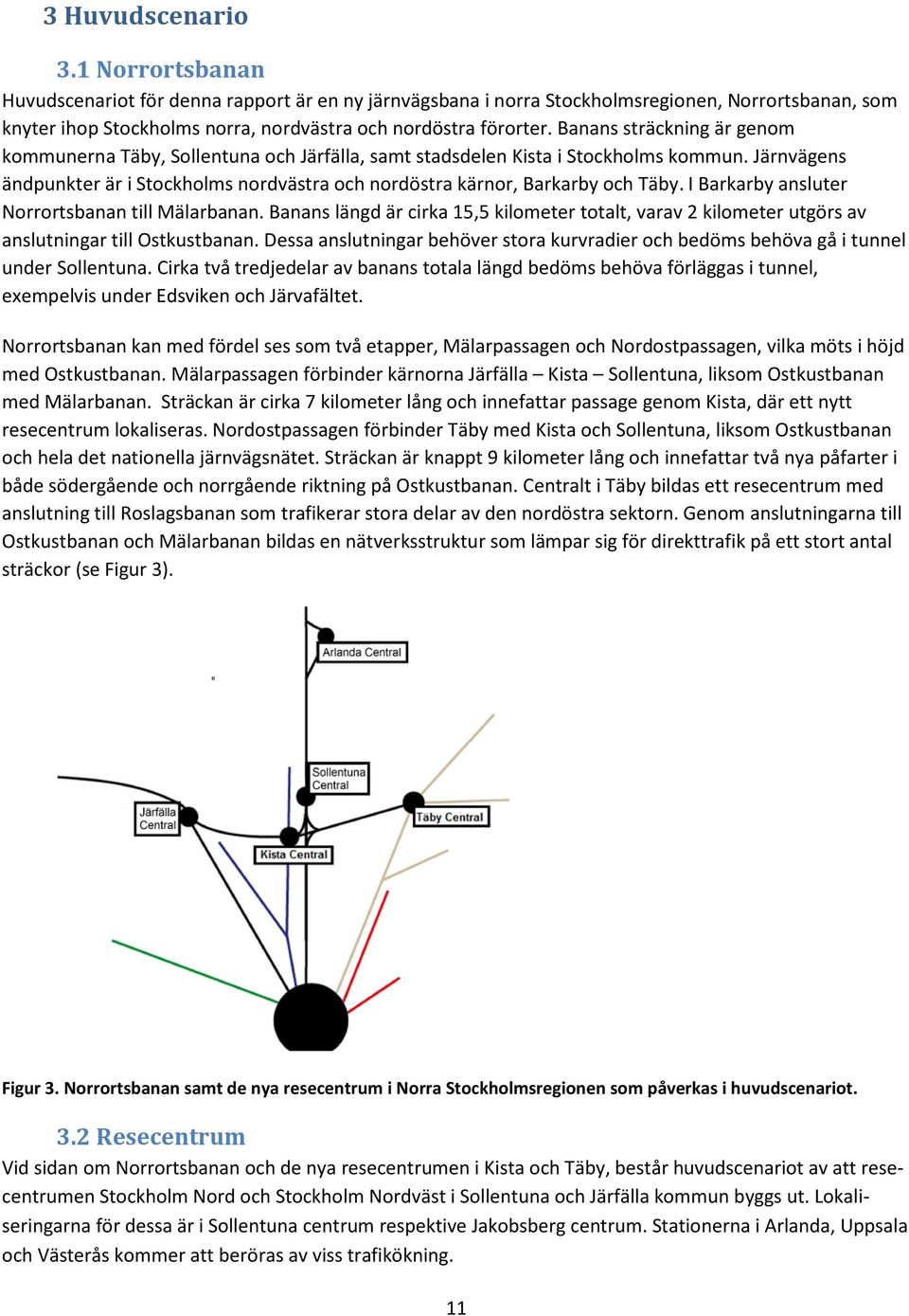 Järnvägens ändpunkter är i Stockholms nordvästra och nordöstra kärnor, Barkarby och Täby. I Barkarby ansluter Norrortsbanan till Mälarbanan.